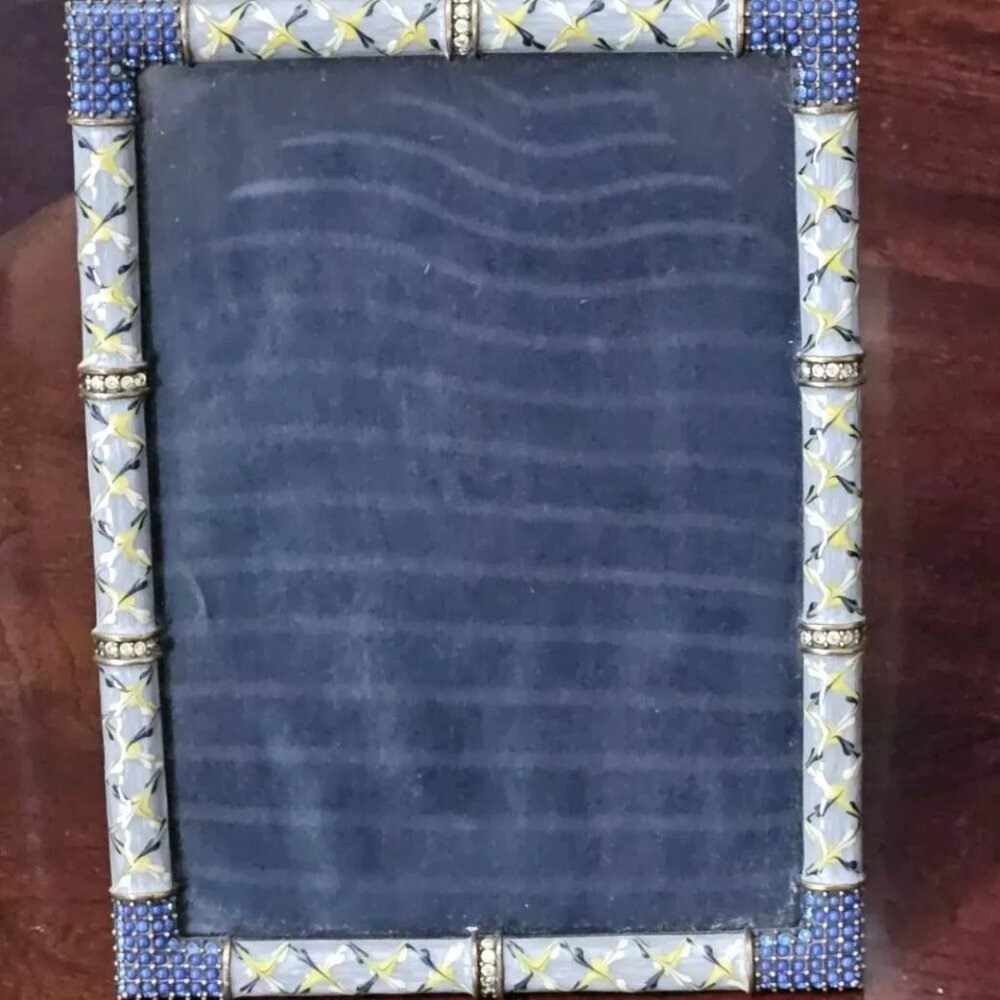 RARE JAY STRONGWATER ARGYLE PLAID BLUE DARJEELING PAVE CRYSTAL ENAMEL FRAME
